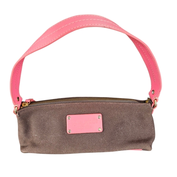 Vintage Y2k Kate Spade New York Brown Canvas Small barrel Pia Baguette Bag - Picture 1 of 9